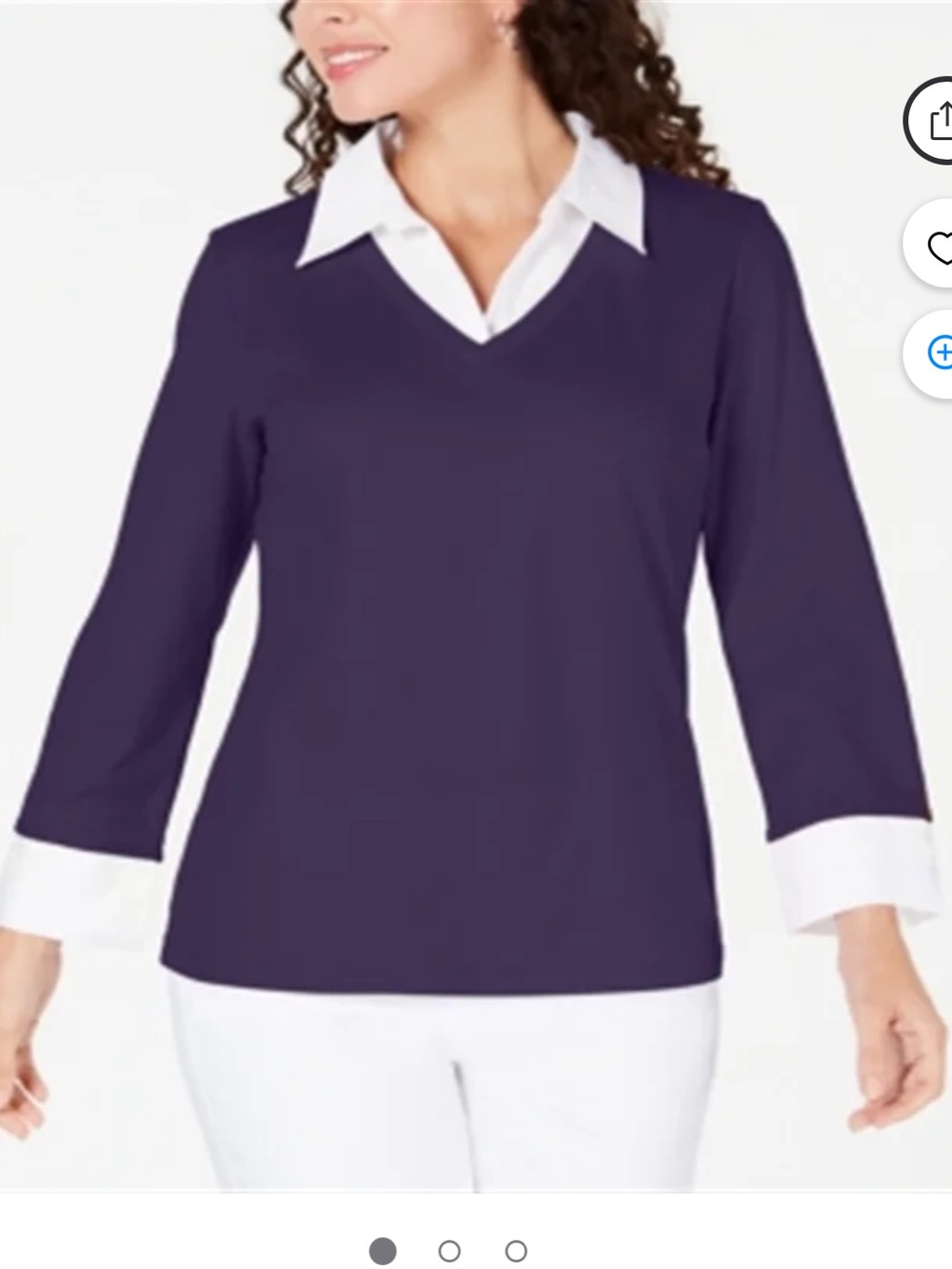 Karen Scott Purple V-Neck Faux-Layer Tunic with White Collar